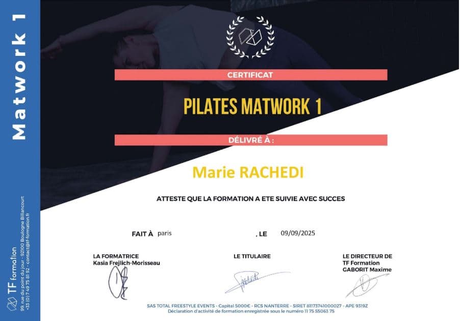 Certificat Pilates Matwork 1