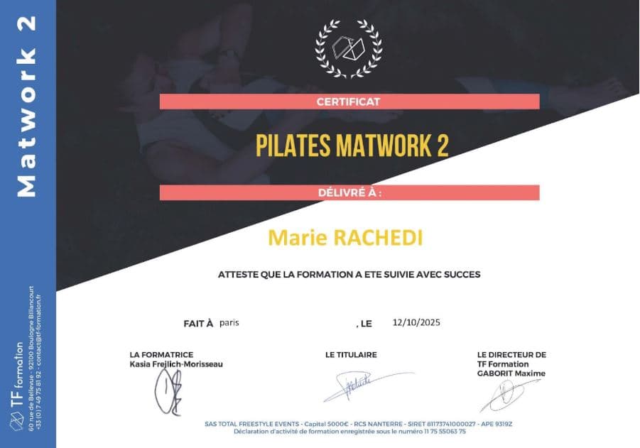 Certificat Pilates Matwork 2