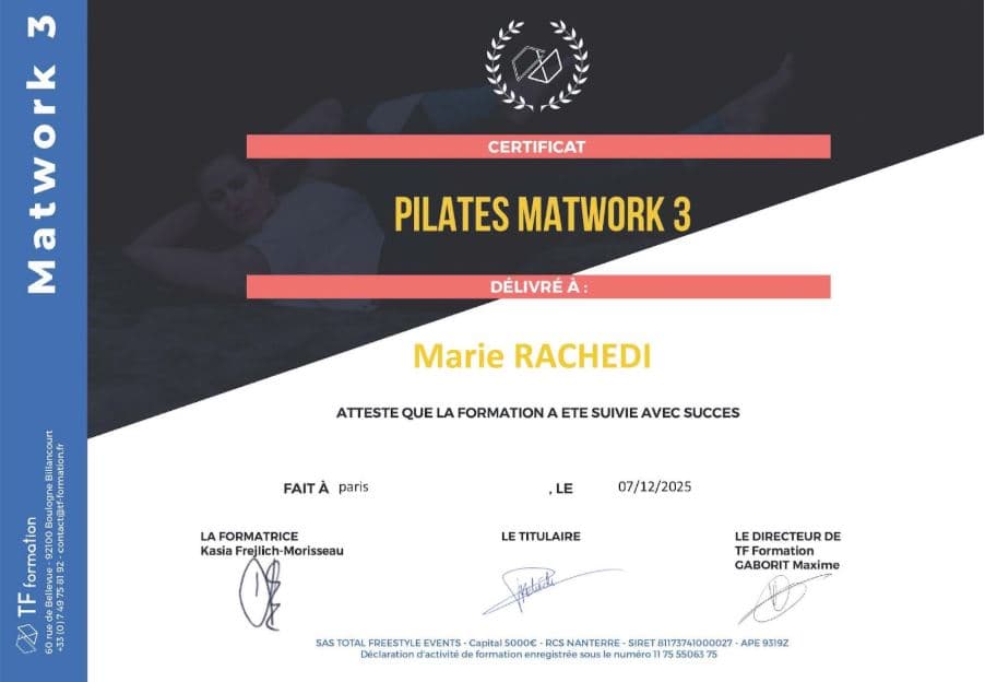 Certificat Pilates Matwork 3